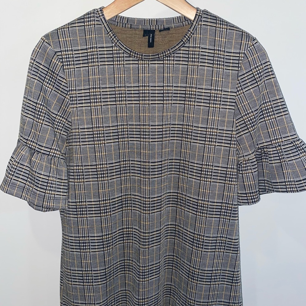 Plaid Flare Sleeve Blouse